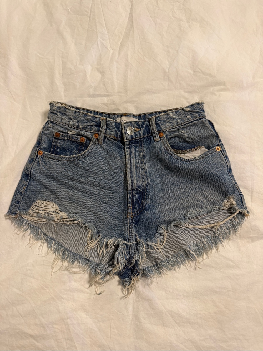 Zara Faded Blue Distressed Denim Cutoff Shorts